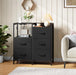Black Nightstand with Charging Station and LED Light, Wide 5 Drawers Dresser for Bedroom with Fabric Bins and Open Shelf for Bedroom Kids Closet Dorm Guest Room, Black