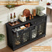 Farmhouse Sideboard Buffet Cabinet with Storage,59" Large Credenza with 4 Glass Doors & 2 Drawers,Adjustable Shelves Console Table,Wood Kitchen Coffee Bar for Dining Room,Living Room,Black