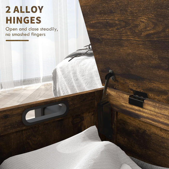 Executive Rustic Brown Storage Bench Double Hinges