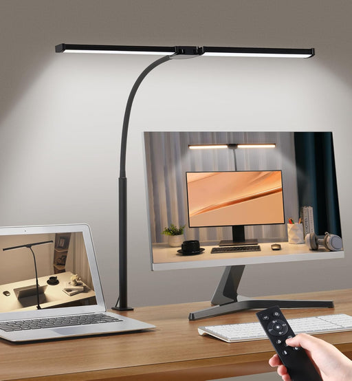 Led Desk Lamp Black AdjustableGooseneck DualHeadClipLamp