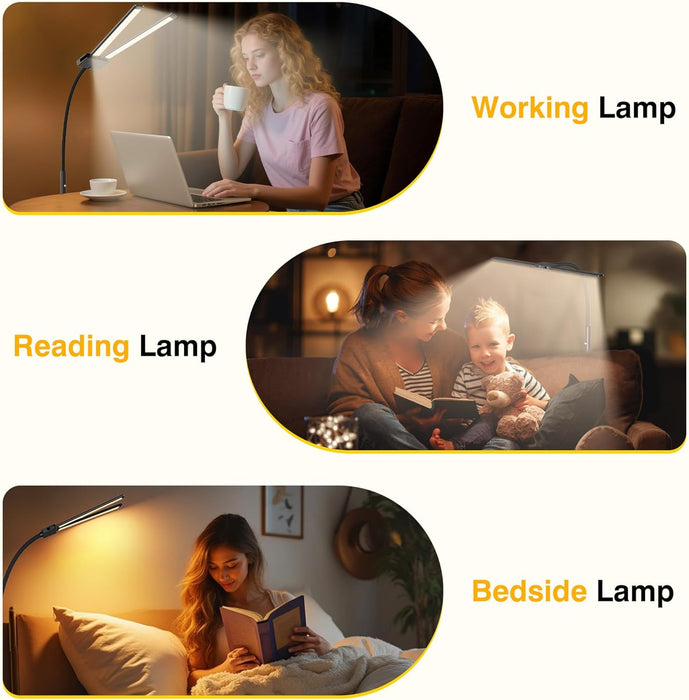 Rechargeable Floor Lamp Cordless with 8000Mah Battery, 15W Dual Head Adjustable Gooseneck LED Reading Lamp, Battery Operated Cordless Floor Lamp for Home, IP54 Rated