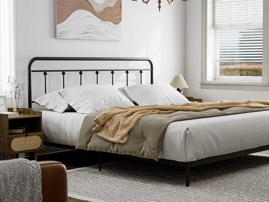 Metal King Size Headboard, Adjustable Height, Farmhouse Victorian Style, Easy Assembly, Steel Headboard Only for Bedroom, Black