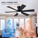 Ceiling Fans with Lights,46" Low Profile Ceiling Fan with Light and Remote Control,Flush Mount, Reversible, Dimmable, Noiseless, Black Ceiling Fan for Bedroom