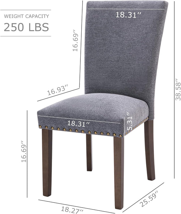 Upholstered Parsons Dining Chairs Set of 4, Fabric Dining Room Kitchen Side Chair with Nailhead Trim and Wood Legs - Dark Grey