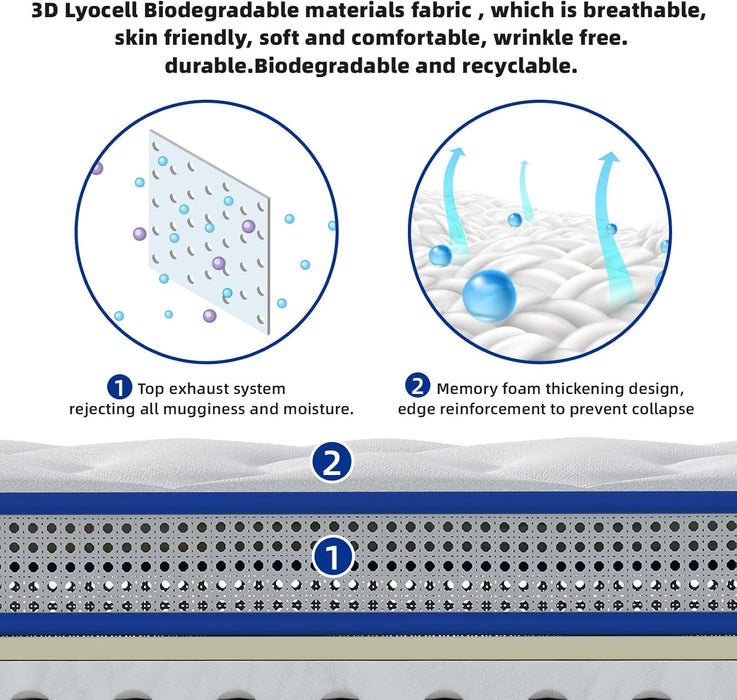 Thickened Memory Foam Queen Mattress(12.9Inchest) Cool Mattress-9-Layer Thickened-Medium Firm,Bed Durable,Edge Reinforcement No Collapse,Top Exhaust System No Damp Heat,No Back Pain-365Day Try