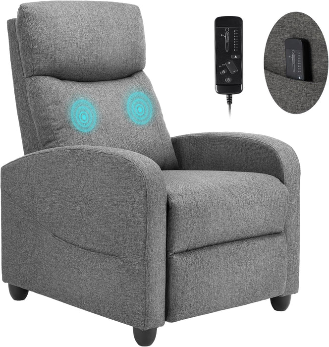 Recliner Chair for Adults, Massage Fabric Small Recliner Home Theater Seating with Lumbar Support, Adjustable Modern Reclining Chair with Padded Seat Backrest for Living Room (Grey)