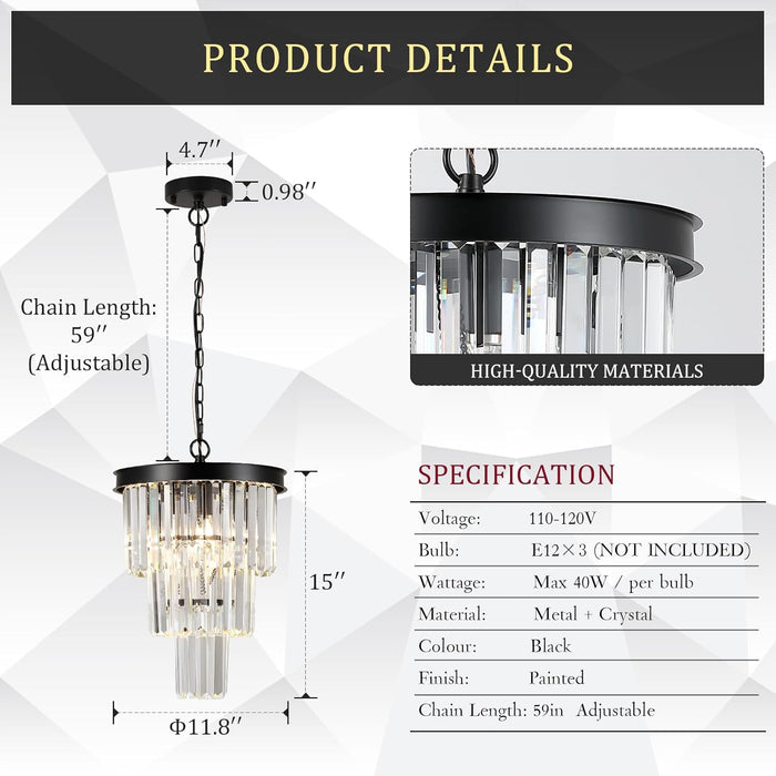 Black CrystalChandelier Pendant Light With K9 Crystals