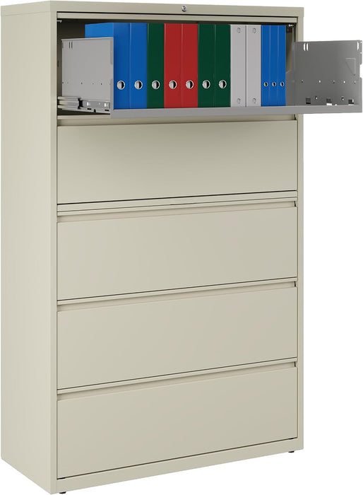 Hirsh 42 Inch Wide 5 Drawer Metal Lateral File Cabinet for Home and Office, Holds Letter, Legal and A4 Hanging Folders, Putty