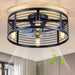Caged Ceiling Fan with Light Flush Mount, 20 Inch Low Profile Black Fandelier with Remote, Bladeless Ceiling Fans with Lights for Bedroom Kitchen Dining Room (Bulb Not Included)