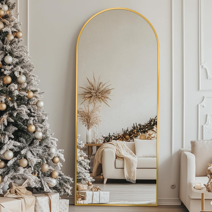 Arched Full Length Mirror, 56"X15" Gold Metal Frame Floor Mirror for Bedroom Living Room, Freestanding/Wall Mount/Leaning