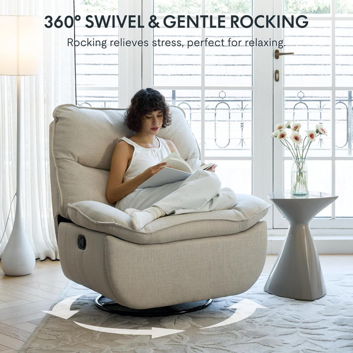 XRC7 Swivel Rocker Recliner Chair, 360° Swivel Oversized Armless Recliner with Oeko-Tex Certified Three-Proof Fabric, Award-Winning Design, Gaming Chair for Living Room Gaming Room, White