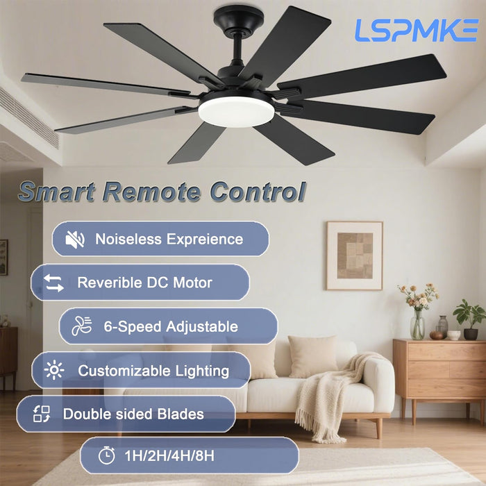 Ceiling Fan with Light & Remote Indoor/Outdoor Use 52 Inch Black