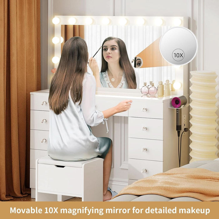 White Makeup Vanity With Illuminated Mirror Drawers