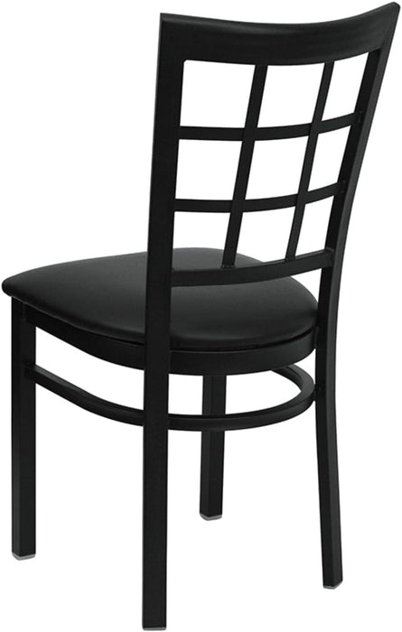 Hercules Series Window Back Metal Restaurant Chair, Modern Upholstered Armless Dining Chair for Restaurants and Kitchens, Black