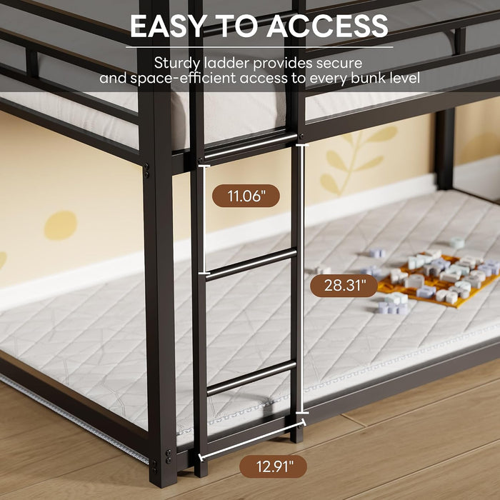 Triple IndustrialGrade Twin Bunk Bed With Guardrails