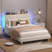Full Bed Frame with Adjustable Headboard & LED, Upholstered, Beige
