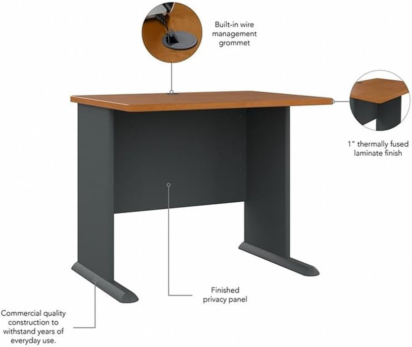 Bush Business Furniture Series a 36W Desk in Natural Cherry and Slate, Compact Workstation for Home or Office, Small Desktop Solution for Limited Workspace
