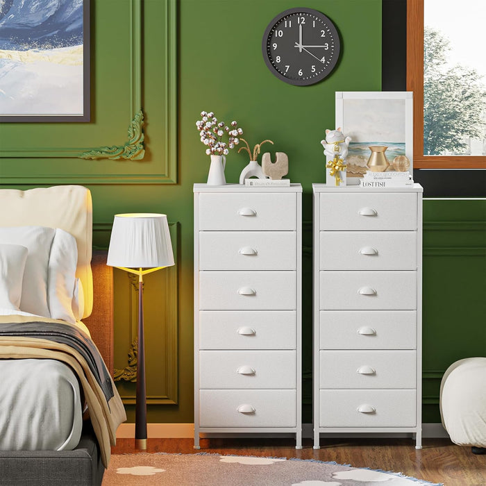 White Tall Dresser With Fabric Drawers Organization