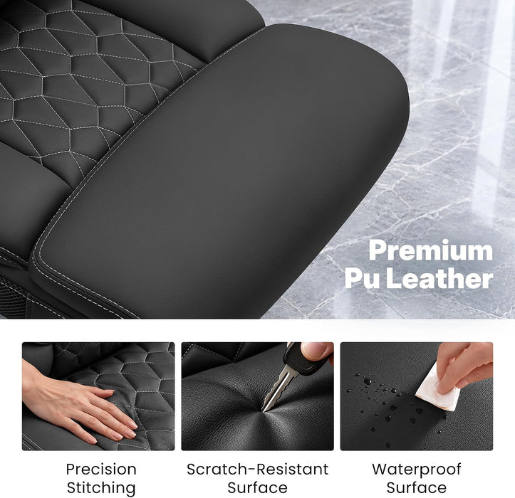Office Chair, High Back Ergonomic Desk Chair with Inflatable Lumbar Support for Lower Back Pain Relief, Executive Leather Computer Chair with Rocking Function & Padded Flip-Up Arm
