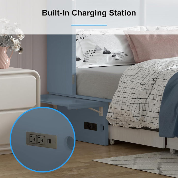 Queen Murphy Bed Cabinet With USB StorageDrawerWithUSBCharging
