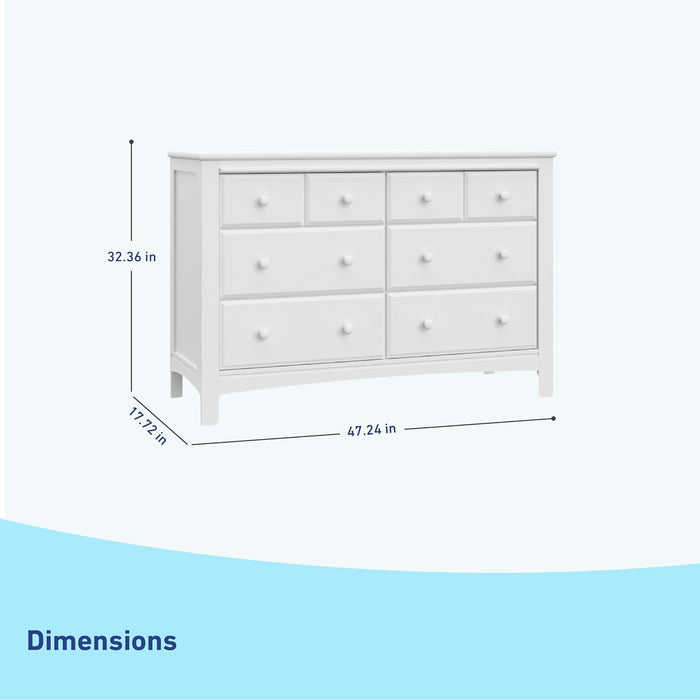Benton 6 Drawer Double Dresser (White) – Easy New Assembly Process, Universal Design, Durable Steel Hardware and Euro-Glide Drawers with Safety Stops, Coordinates with Any Nursery