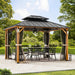 Modern Shade the Horizon Hard Top Gazebo 10' X 12' with 4 LED Lights, Permanent Hardtop Gazebo with Galvanized Steel Double Roof, Metal Gazebo with Decor Hooks, Mosquito Nettings for Patio, Wood Grain