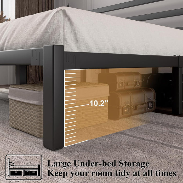Full Size Metal Bed Frame with Headboard, Metal Slats, Black