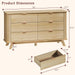 55" Wide Fluted 6 Drawers Dresser for Bedroom, Mid Century Modern Dresser & Chests of Drawers, Curved Profile Design, Dressers TV Stand, Wood Storage for Hallway, Entryway, Oak