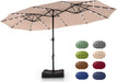 15 Ft Large Outdoor Patio Umbrella with Solar Led Lights & Base Included, Double-Sided Rectangular Table Umbrella with Stand, Market Umbrellas for Deck Poolside Garden Backyard, Beige