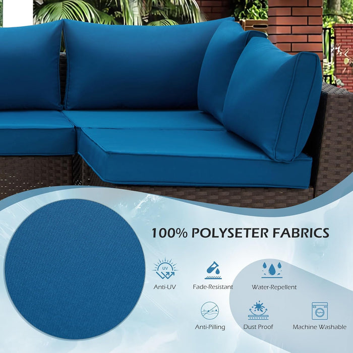 Outdoor Replacement Cushions for Patio Furniture,Water-Repellent Sofa Cushions for 6-Seat Rattan Wicker Sectional Patio Conversation Sets,14-Piece Cushions Set for Outdoor Couch-Blue
