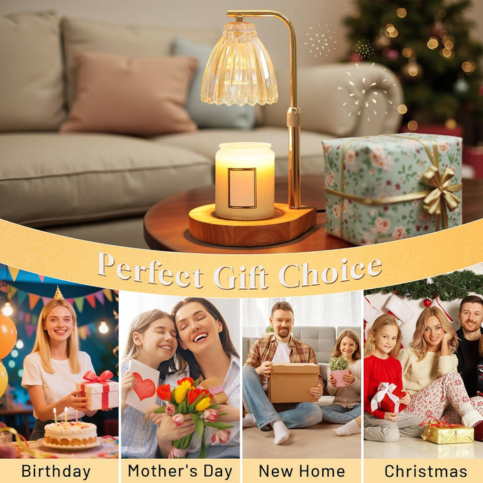 Candle Warmer Lamp with Timer, Dimmable Candle Lamp with Adjustable Height, Birthday Gifts for Women Mom, House Warming Gifts New Home, Candle Lamp Warmer for Jar Candles with 2 Bulbs - Wood
