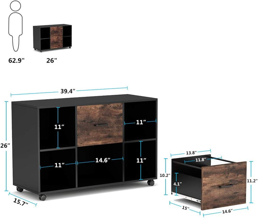 Rolling 2-Drawer Filing Cabinet with Printer Stand