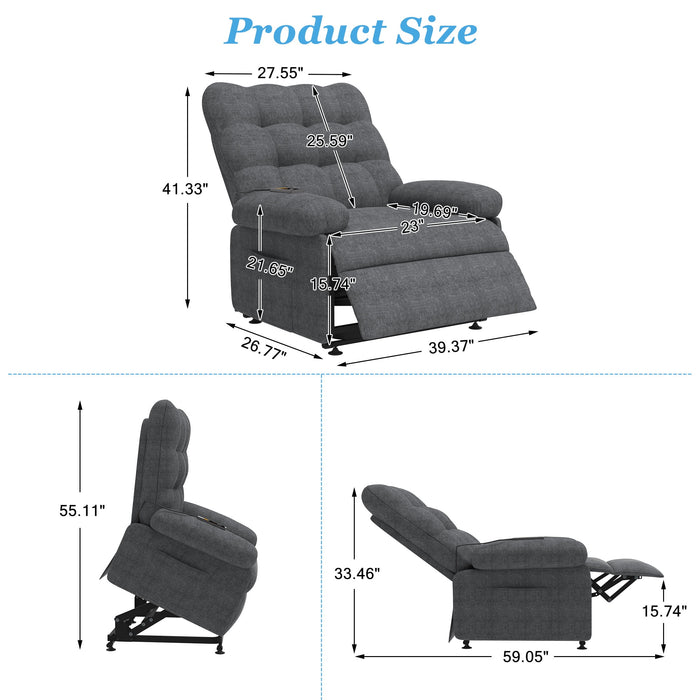 Power Lift Recliner Chair, Recliners with Remote Control and Side Pocket for Living Room, Single Sofa for Elderly and Adults, Ergonomic Lounge Electric Recliner Chair for Home Theater, Gray