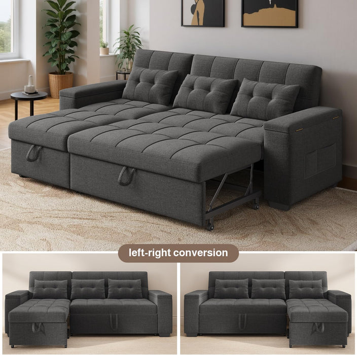 87 Inch Convertible Sofa Bed With AdjustableBackrest