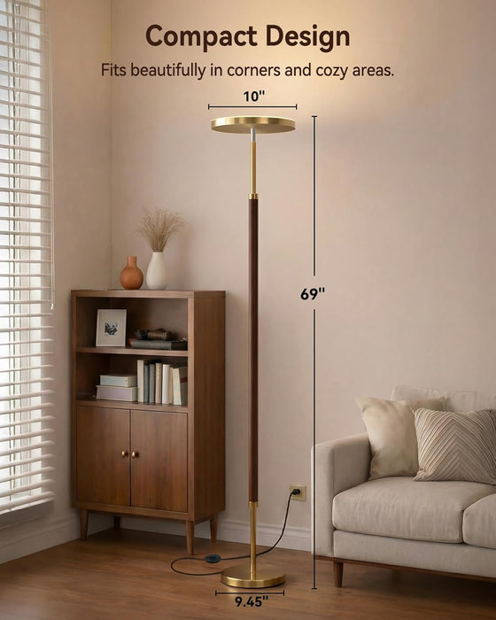 Wood Torchiere Floor Lamp Dimmable Color Temperature