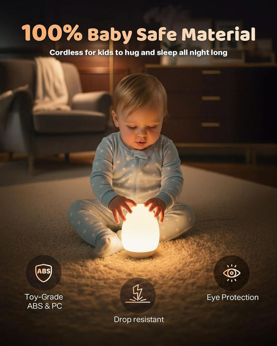 Egg Night Light for Nursery: Baby Night Lights Tap Lamp Stepless Dimming with Warm White and 7 RGB Colors Rechargeable Portable for Infant and Kids Bedroom Breastfeeding Sleep Aid