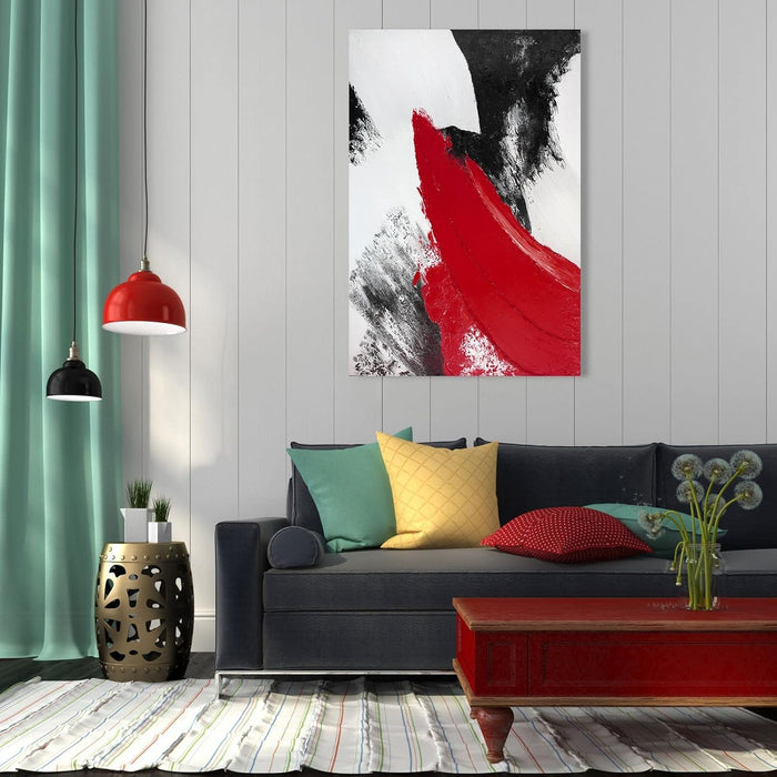 Red Abstract Canvas Wall Art: Modern Minimalist Black and White Picture Handmade Textured Oil Painting Poster for Living Room Bedroom Bathroom Office Home Wall Decor 24X36