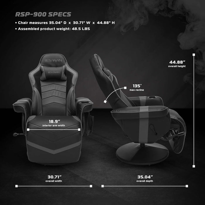 900 Gaming Recliner - Video Games Console Recliner Chair, Computer Recliner, Adjustable Leg Rest and Recline, Recliner with Cupholder, Reclining Gaming Chair with Footrest - Gray