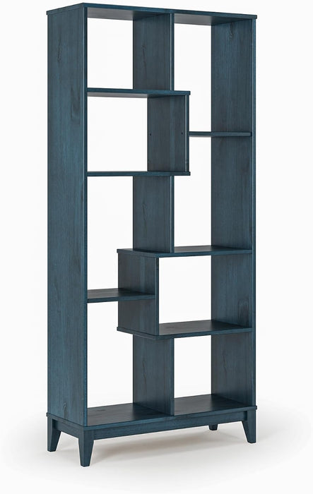 Geometrix Bookcase 72" H / 100% Solid Wood/Deep Ocean Blue Finish
