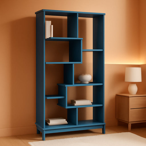 Geometrix Bookcase 72" H / 100% Solid Wood/Deep Ocean Blue Finish