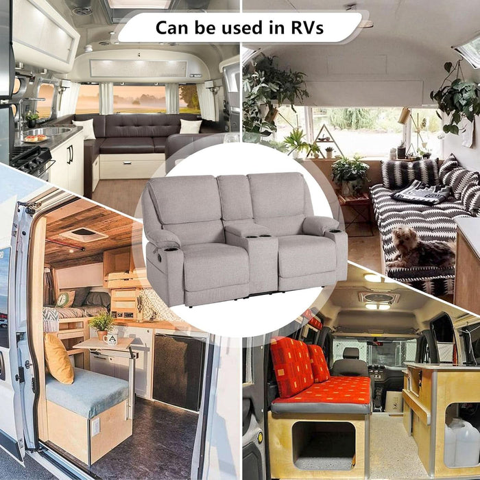 Loveseat Recliner, RV Reclining Loveseat, Home Theater Seating, Manual Loveseat with Console, 4 Cup Holders, 2-Seater Recliner Sofa, RV Furniture (Light Grey, Loveseat with Console)