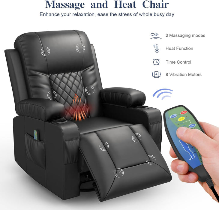 Black Swivel Recliner with Massage & Heat