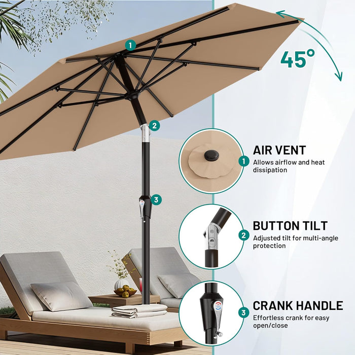 10 FT Outdoor Patio Umbrella, Patio Table Umbrella with Push Button Tilt and Crank, Outdoor Patio Umbrellas with 8 Fiberglass Ribs, Patio Umbrellas for Market, Garden, Pool (Beige)