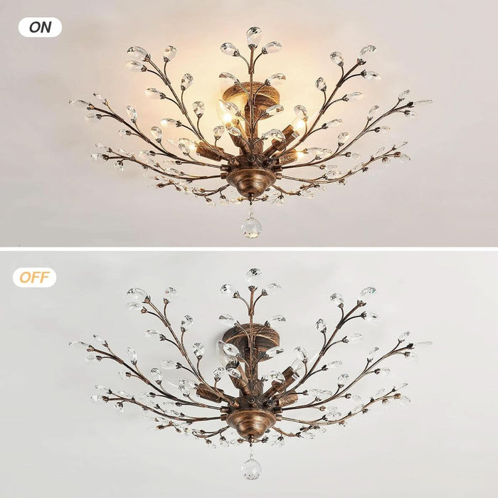 5 - Light Vintage Crystal Chandelier Modern Bronze Branche Ceiling Light Fixture Farmhouse for Kitchen Dining Room Living Room Bedroom Hallway Foyer