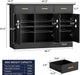 Buffet Cabinet with Storage - Buffets & Sideboards Kitchen Storage Cabinet, Wood Console Table Coffee Bar Accent Cabinets for Living Room Dining Room Entryway Large 3 Doors & Drawers, Black 47.2"W