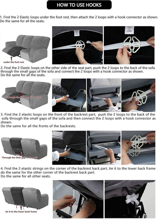Reclining Love Seat Slipcover, 48" - 65" L, 6-Piece Velvet Stretch Loveseat Reclining Sofa Covers, 2 Seat Love Seat Recliner Cover, Thick, Soft, Washable (Dark Grey)
