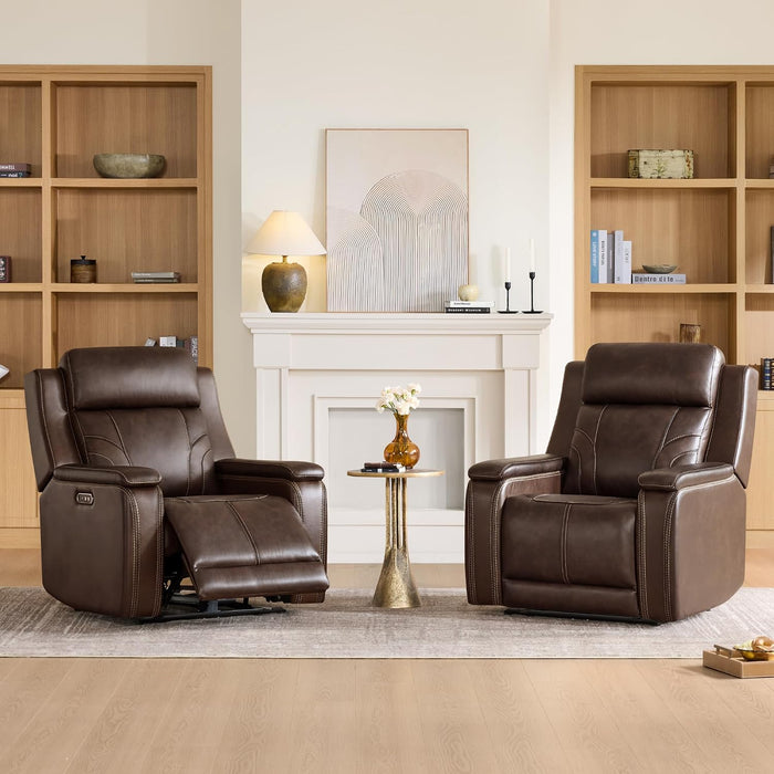Power Recliner Lay Flat with Headrest, Leather Dark Brown