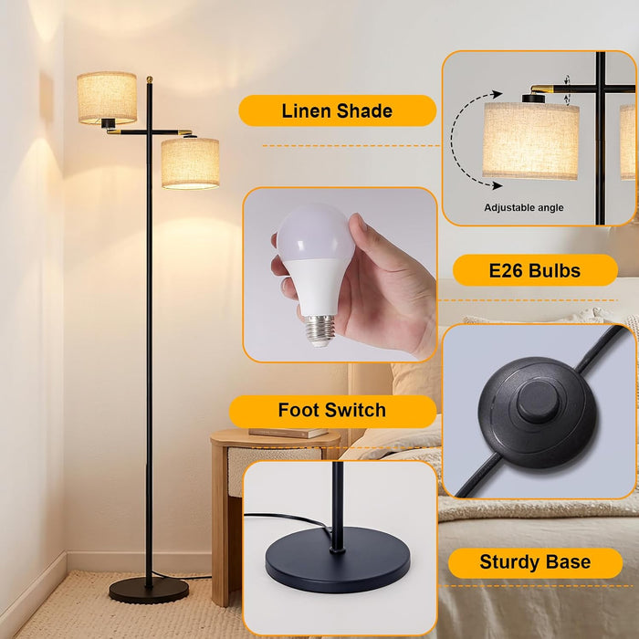 Black Floor Lamp for Living Room with Rotatable Shade,Foot Switch
