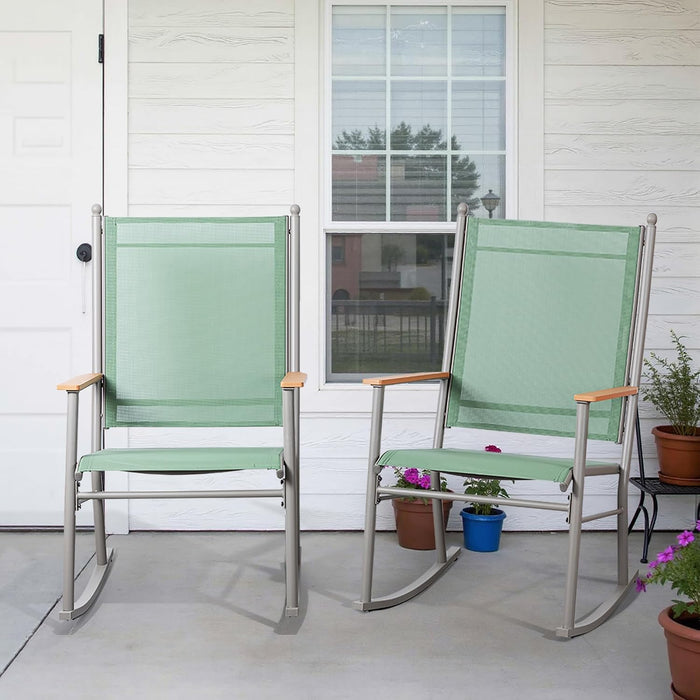2 Pcs Outdoor Rocking Chairs Set,Upgraded High Back Patio Rocking Chairs Set,Breathable Textilene Fabric Rocking Chair for Porch,Patio,Garden,Balcony(Green)