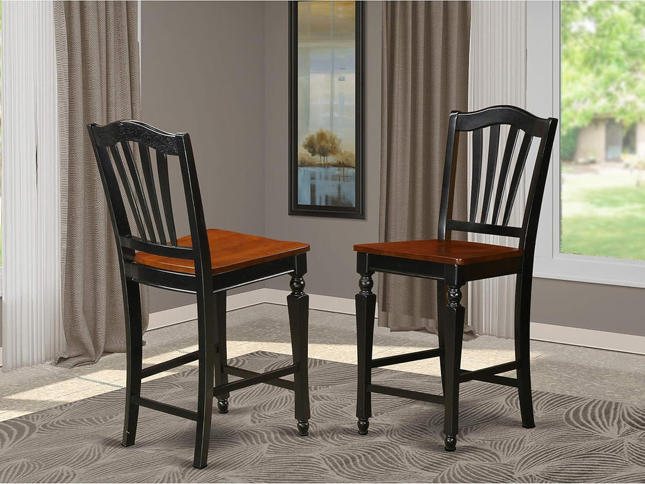 CHS-BLK-LC Chelsea Counter Dining Chairs - Faux Leather Upholstered Solid Wood Chairs, Set of 2, Black